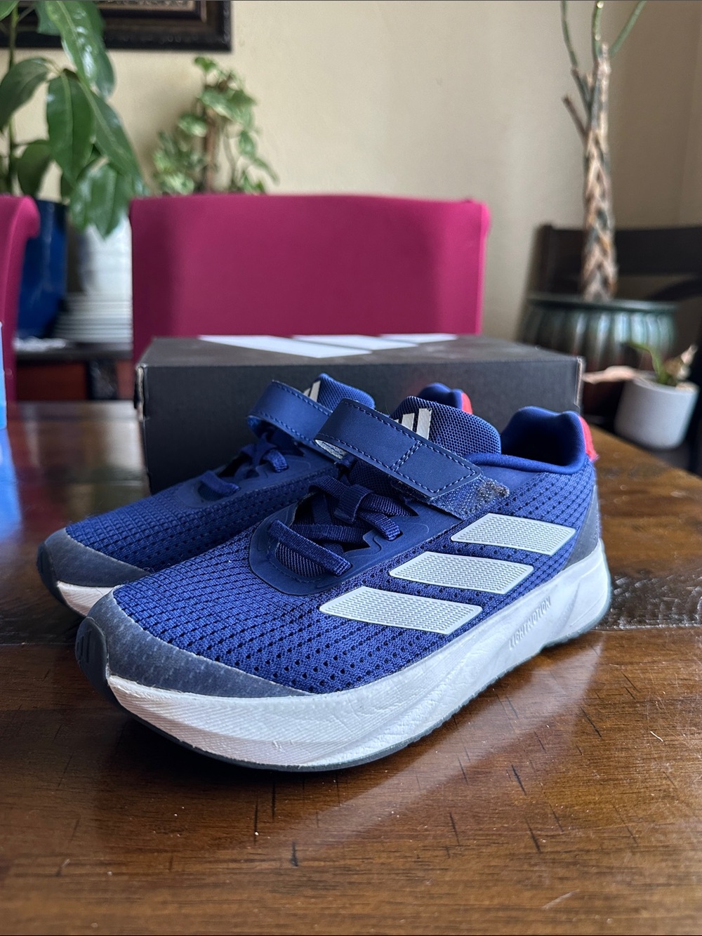 adidas Kids Navy and White Mesh Athletic Sneakers with Hook-and-Loop Strap